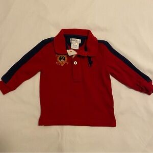 Ralph Lauren Red and Navy Kids Polo Shirt. Size 9 Months
